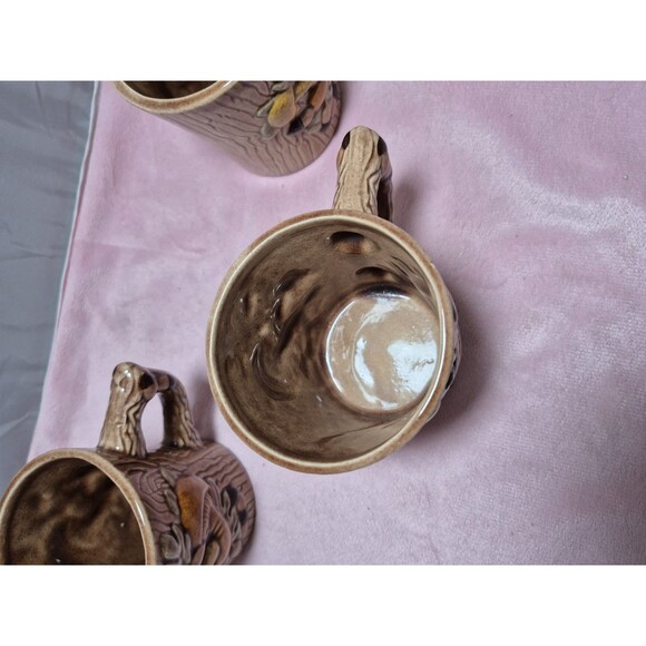 Vintage ARNEL'S Mushroom Mug Set Of 3 Coffee Tea MCM Ceramic Beige Brown Signed - Picture 3 of 8